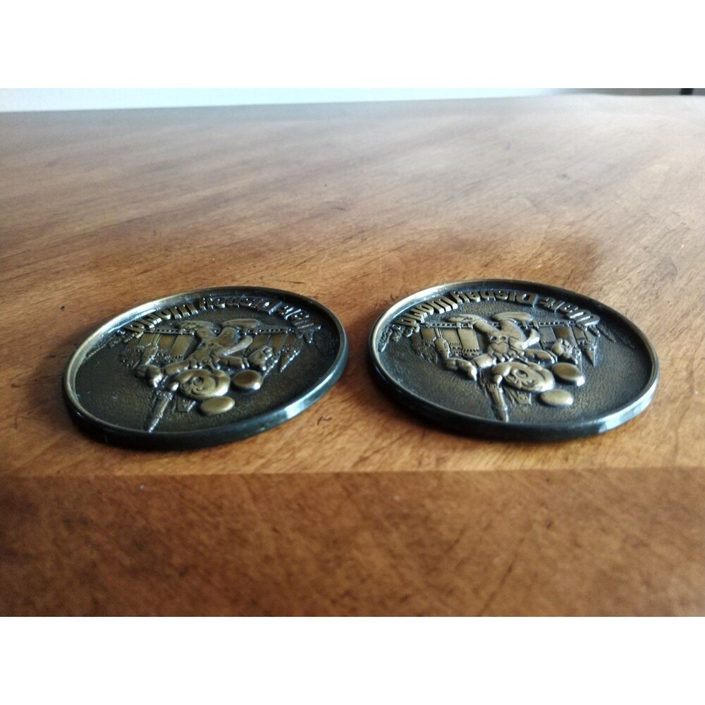 Vintage Set Lot 2 Bronze Walt Disney World Mickey Mouse Coasters Canada 3.25"Dia - Picture 6 of 13